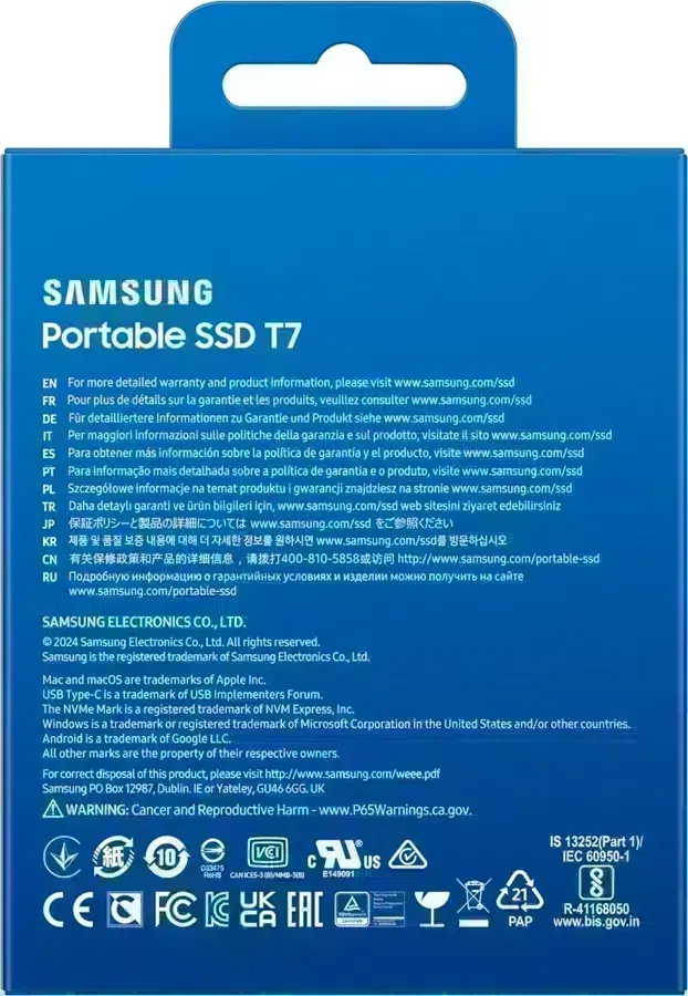 Накопитель SSD Samsung USB3.2 Gen2 4TB MU-PC4T0T/WW T7 1.8" черный