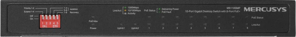 Коммутатор Mercusys MS110GMP (L2) 10x1Гбит/с 8PoE+ 111W неуправляемый