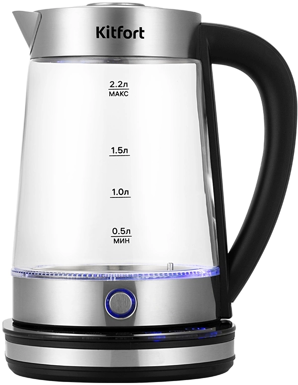 Чайник электрический Kitfort КТ-6764 2.2л. 1800Вт черный/серебристый корпус: стекло/металл/пластик (KT-6764)
