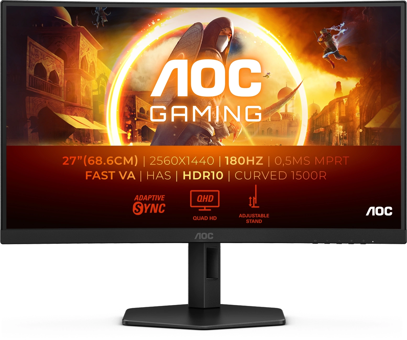 Монитор AOC 27" Gaming CQ27G4X черный VA LED 16:9 HDMI матовая HAS Piv 300cd 178гр/178гр 2560x1440 180Hz FreeSync Premium Pro DP Quad 2K (1440p) 5.91кг