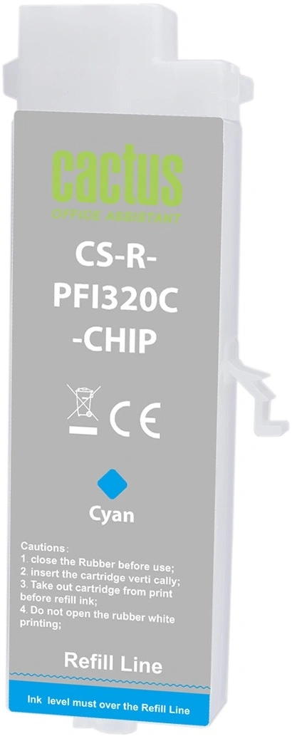 Картридж перезаправляемый струйный Cactus CS-R-PFI320C-CHIP PFI-320C голубой (260мл) для Canon imagePrograff TM-200/200MFP/205/300/300MFP/305/250/255/350/355 с чипом