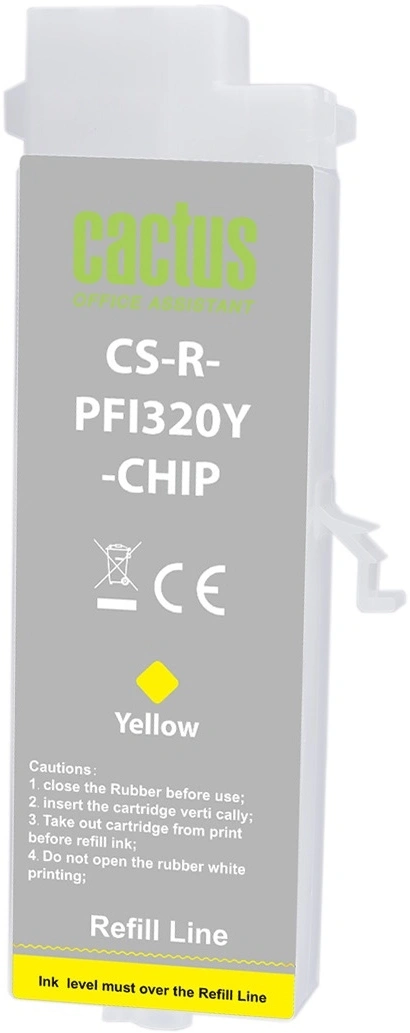 Картридж перезаправляемый струйный Cactus CS-R-PFI320Y-CHIP PFI-320Y желтый (260мл) для Canon imagePrograf TM-200/200MFP/205/300/300MFP/305/250/255/350/355 с чипом