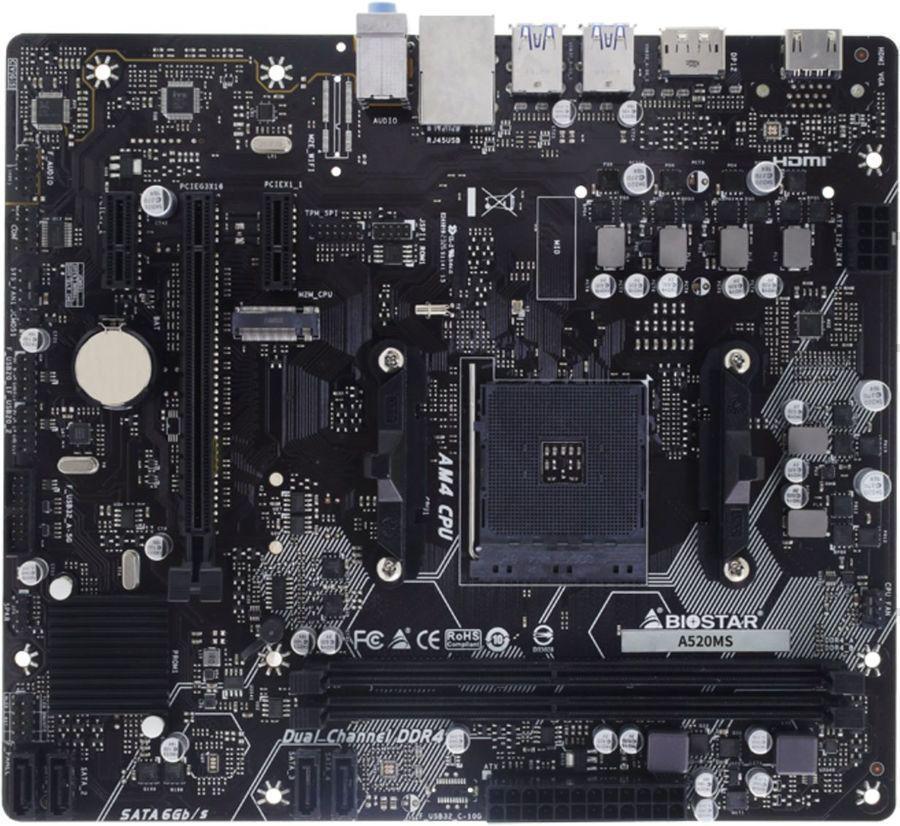 Материнская плата Biostar A520MS Soc-AM4 AMD A520 2xDDR4 mATX AC`97 8ch(7.1) GbLAN RAID+HDMI+DP