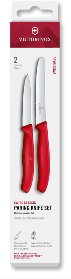 Набор ножей кухон. Victorinox Swiss Classic 6.7111.2C1 для чистки овощей и фруктов компл.:2предм. красный европодвес