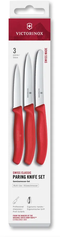 Набор ножей кухон. Victorinox Swiss Classic 6.7111.34C1 для овощей компл.:3предм. красный европодвес