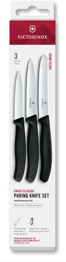 Набор ножей кухон. Victorinox Swiss Classic 6.7113.34 для овощей компл.:3предм. черный европодвес