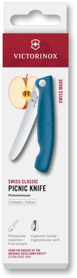 Нож кухонный Victorinox Swiss Classic 6.7832.FC1 стальной столовый лезв.110мм серрейт. заточка синий карт.коробка