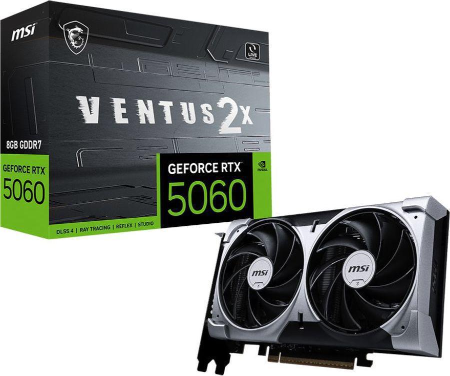 Видеокарта MSI PCI-E 5.0 RTX 5060 8G VENTUS 2X NVIDIA GeForce RTX 5060 8Gb 128bit GDDR7 2497/28000 HDMIx1 DPx3 HDCP Ret