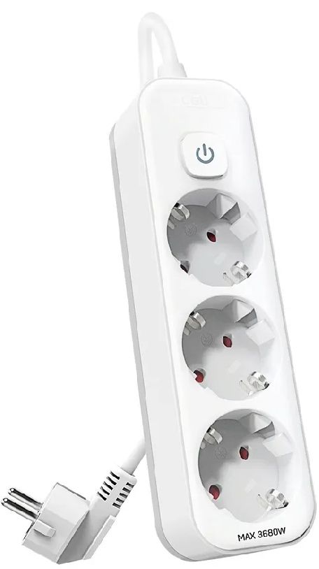 Сетевой фильтр Deli ET432 3м (3 розетки) белый (пакет ПЭ)