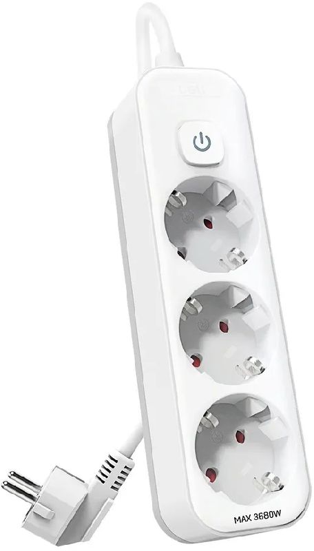 Сетевой фильтр Deli ET433 5м (3 розетки) белый (пакет ПЭ)