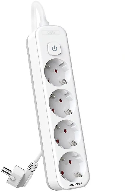 Сетевой фильтр Deli ET434 1.8м (4 розетки) белый (пакет ПЭ)
