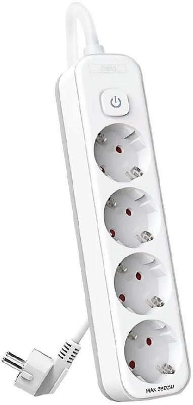 Сетевой фильтр Deli ET435 3м (4 розетки) белый (пакет ПЭ)