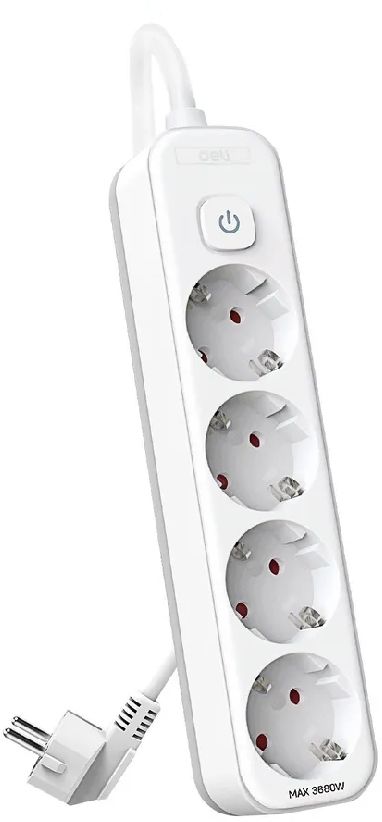 Сетевой фильтр Deli ET436 5м (4 розетки) белый (пакет ПЭ)