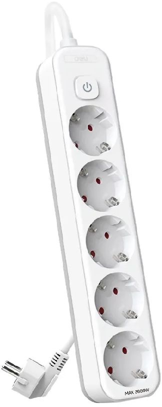 Сетевой фильтр Deli ET437 1.8м (5 розеток) белый (пакет ПЭ)
