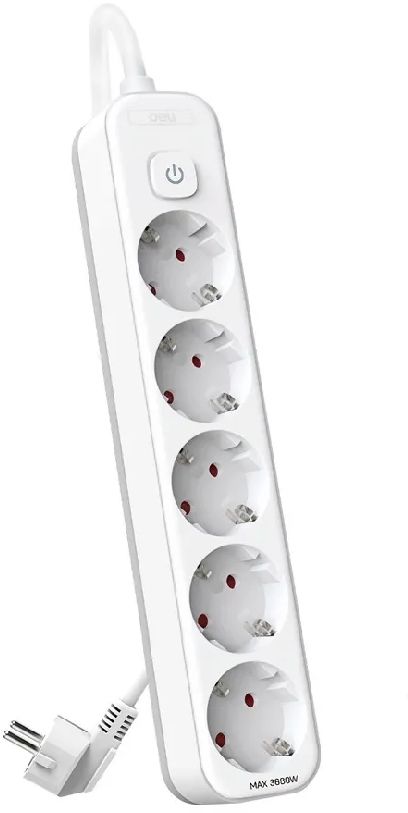 Сетевой фильтр Deli ET438 3м (5 розеток) белый (пакет ПЭ)