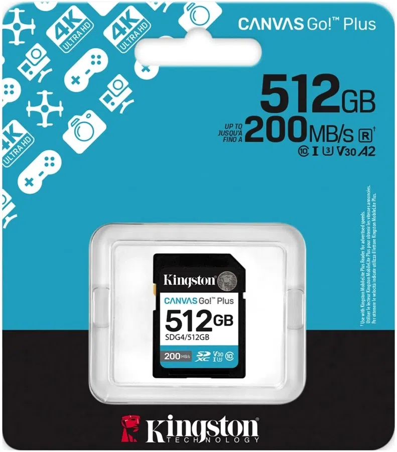 Флеш карта SDXC 512GB Kingston SDG4/512GB Canvas Go! Plus V30 w/o adapter