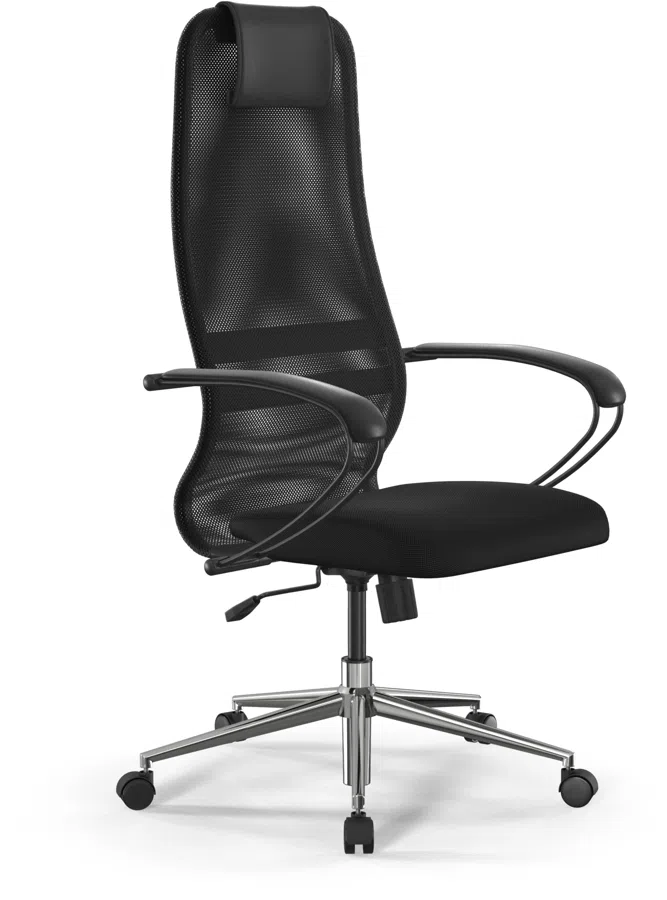 Кресло Метта SU-B-8 черный сиденье черный сетка/ткань с подголов. крестов. металл хром