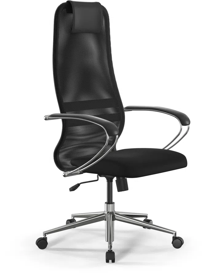 Кресло Метта SU-B-8 черный сиденье черный сетка с подголов. крестов. металл хром