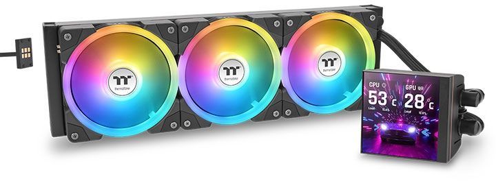 Система водяного охлаждения Thermaltake MAGFloe 360 Ultra ARGB Soc-AM5/AM4/1200/1700/1851 черный 4-pin 30.6-32.5dB Al LCD 355W Ret (CL-W432-PL12SW-A)