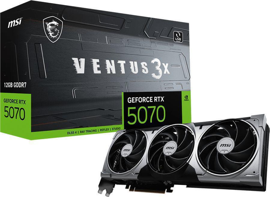 Видеокарта MSI PCI-E 5.0 RTX 5070 12G VENTUS 3X NVIDIA GeForce RTX 5070 12Gb 192bit GDDR7 2512/28000 HDMIx1 DPx3 HDCP Ret
