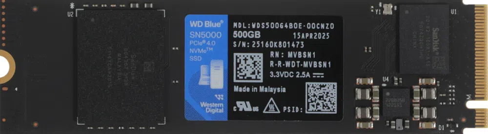 Накопитель SSD WD PCIe 4.0 x4 500GB WDS500G4B0E SN5000 Blue M.2 2280 5000/4000