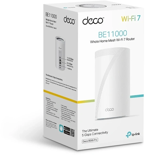 Бесшовный Mesh роутер TP-Link Deco BE65 Pro (DECO BE65 PRO(2-PACK)) BE9300 100/1000/2500/5000BASE-T белый (упак.:2шт)