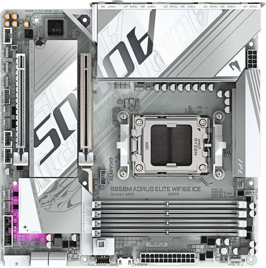 Материнская плата Gigabyte B850M AORUS ELITE WIFI6E SocketAM5 AMD B850 mATX AC`97 8ch(7.1) 2.5Gg RAID+DP