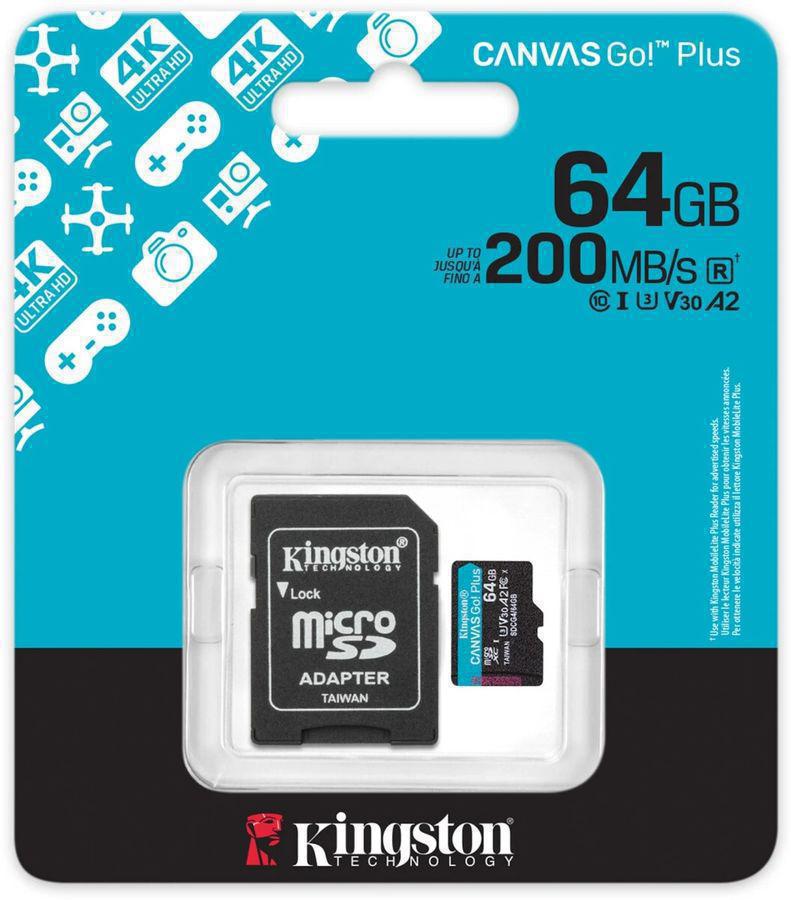 Флеш карта microSDXC 64GB Kingston SDCG4/64GB Canvas Go! Plus V10 A2 + adapter