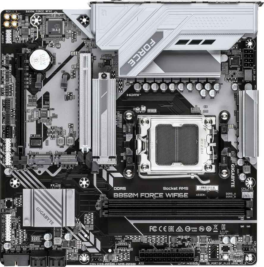 Материнская плата Gigabyte B850M FORCE WF6E SocketAM5 AMD B850 2xDDR5 mATX AC`97 8ch(7.1) 2.5Gg RAID+HDMI+DP