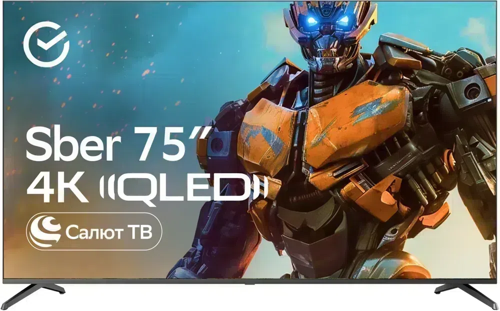Телевизор QLED Sber 75" SDX-75UQ5233 Салют ТВ Frameless титан 4K Ultra HD 60Hz DVB-T DVB-T2 DVB-C DVB-S DVB-S2 USB WiFi Smart TV (RUS)
