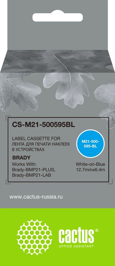 Картридж ленточный Cactus CS-M21-500595BL белый на синем 12.7x6.4 для Brady BMP21-PLUS, BMP21-LAB без чипа