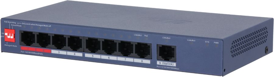Коммутатор Dahua DH-CS4009-8ET1GT-110 (L2) 8x100Мбит/с 1x1Гбит/с 8PoE 110W управляемый