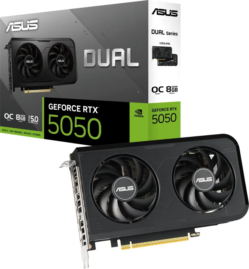 Видеокарта Asus PCI-E 5.0 DUAL-RTX5050-O8G NVIDIA GeForce RTX 5050 8Gb 128bit GDDR6 2647/20000 HDMIx1 DPx3 HDCP Ret