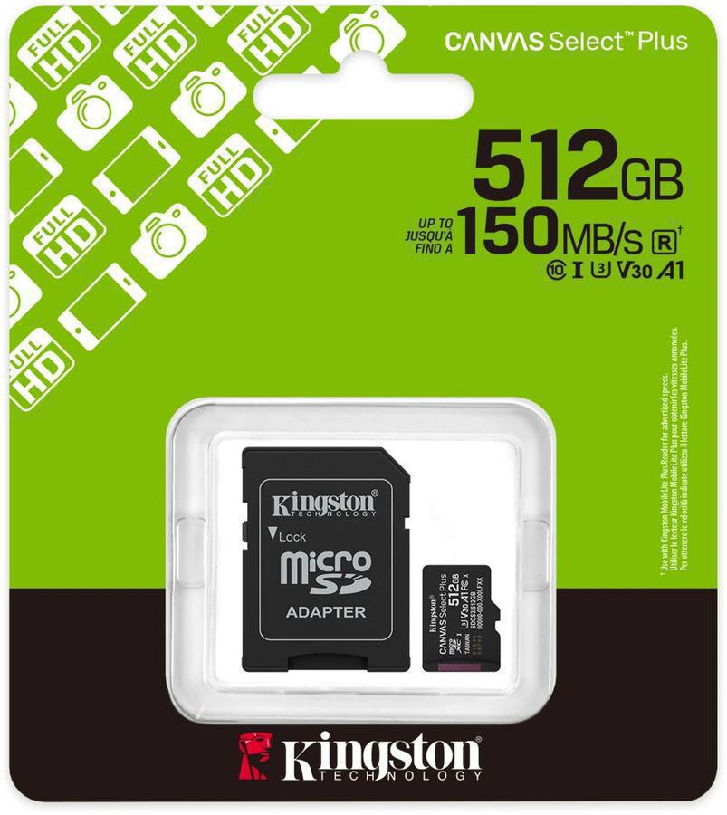 Флеш карта microSDXC 512GB Kingston SDCS3/512GB Canvas Select Plus V30 A1 + adapter