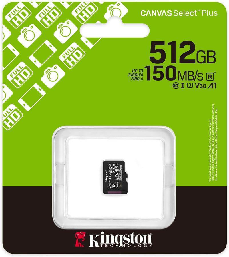 Флеш карта microSDXC 512GB Kingston SDCS3/512GBSP Canvas Select Plus V30 A1 w/o adapter