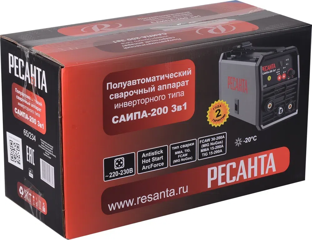 Сварочный полуавтомат Ресанта САИПА-200 инвертор MIG-MAG/ММА/TIG 5.6кВт