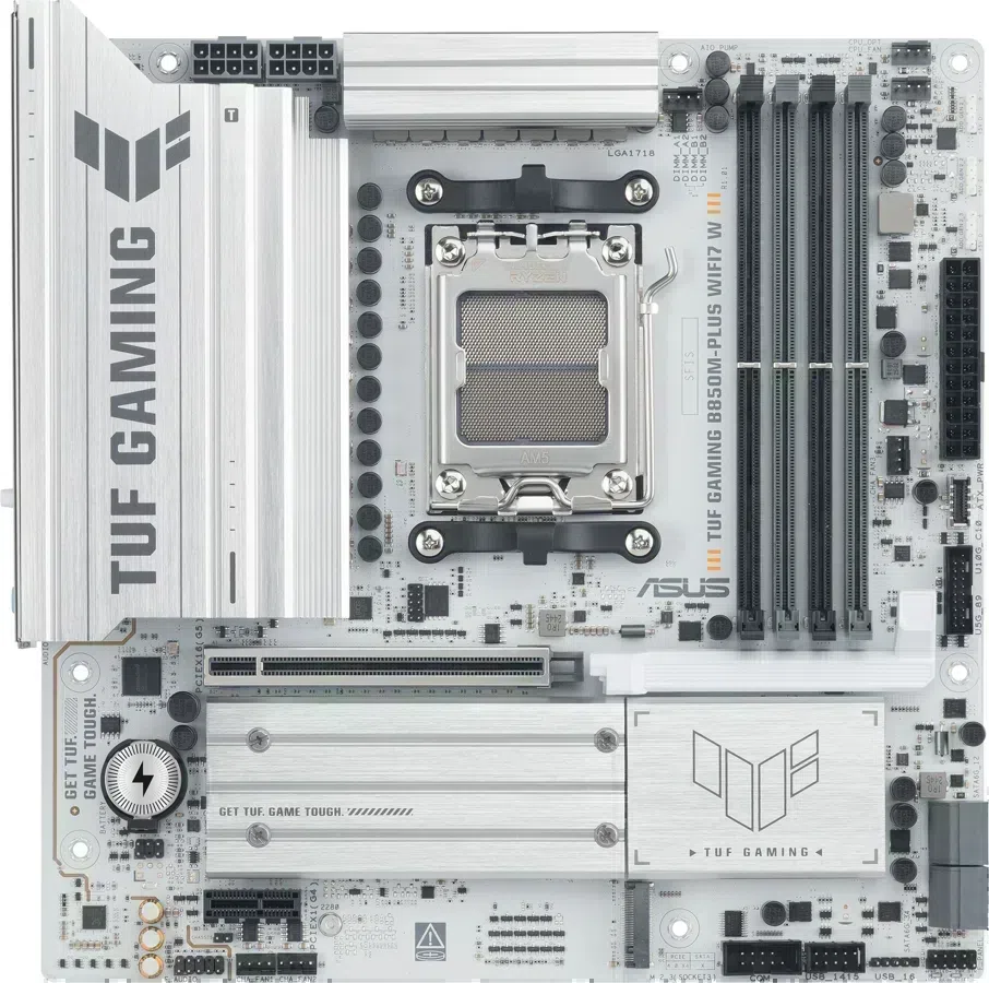 Материнская плата Asus TUF GAMING B850M-PLUS WIFI7 W Socket AM5 AMD B850 4xDDR5 mATX AC`97 8ch(7.1) 2.5Gg RAID+HDMI+DP