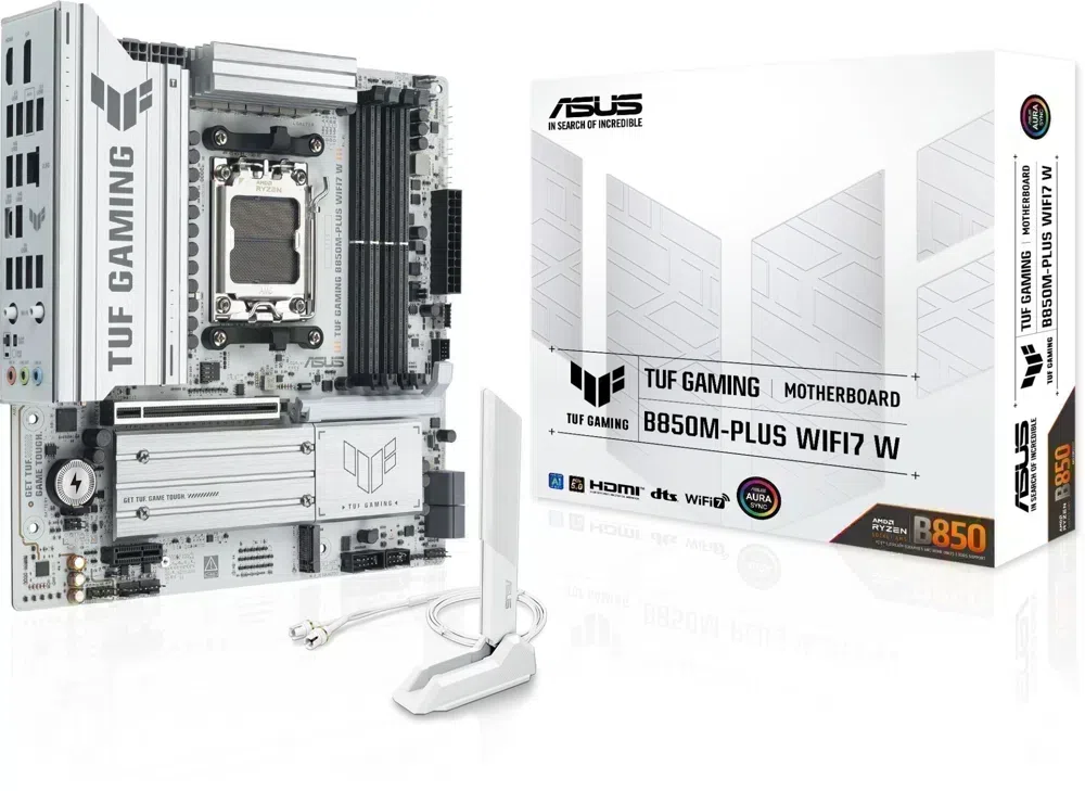 Материнская плата Asus TUF GAMING B850M-PLUS WIFI7 W Socket AM5 AMD B850 4xDDR5 mATX AC`97 8ch(7.1) 2.5Gg RAID+HDMI+DP