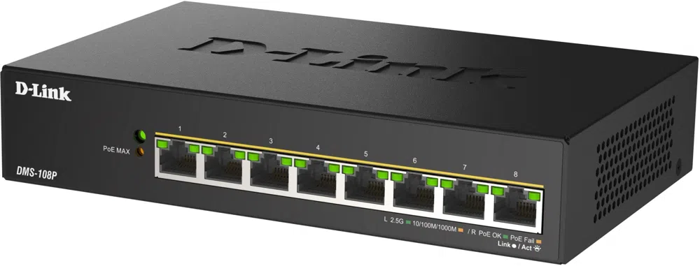 Коммутатор D-Link DMS-108P/A1A (L2) 8x2.5Гбит/с 8PoE 230W неуправляемый