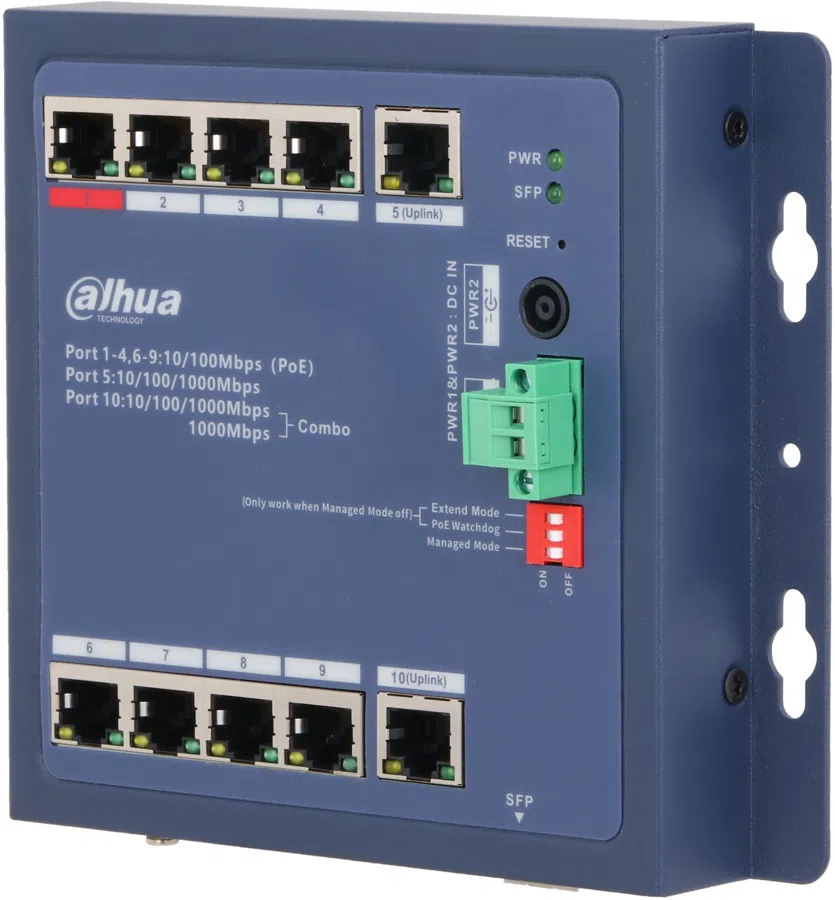Коммутатор Dahua DH-CHS4110-8ET-90-F (L2) 8x100Мбит/с 1x1Гбит/с 1xКомбо(1000BASE-T/SFP) 8PoE 90W управляемый