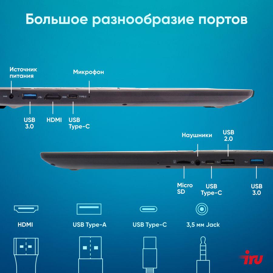 Ноутбук IRU Tactio 15ALG Core i5 12600H 16Gb SSD512Gb Intel Iris Xe graphics 15.6" IPS FHD (1920x1080) Windows 11 Pro 64 black WiFi BT Cam 4500mAh (2126372)