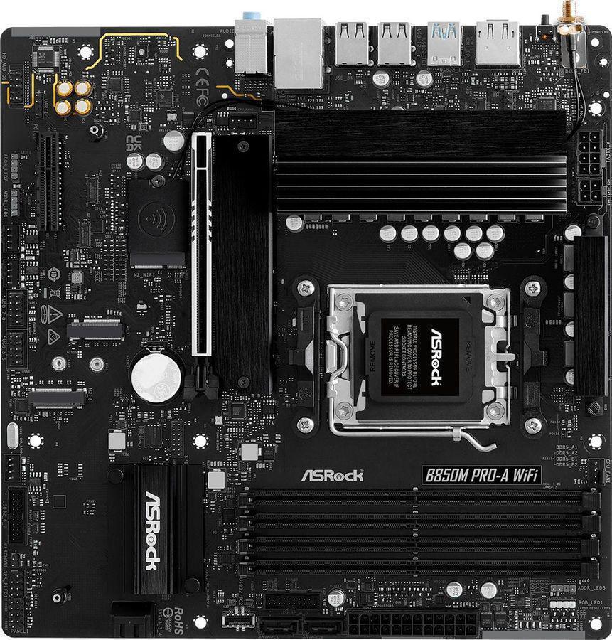 Материнская плата Asrock B850M PRO-A WIFI Socket AM5 AMD B850 4xDDR5 mATX AC`97 8ch(7.1) 2.5Gg RAID+HDMI+DP
