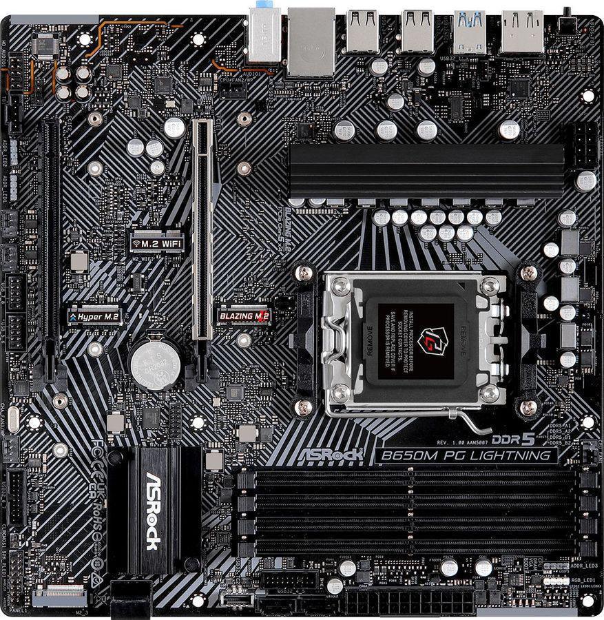 Материнская плата Asrock B650M PG LIGHTNING Socket AM5 AMD B650 4xDDR5 mATX AC`97 8ch(7.1) 2.5Gg RAID+HDMI+DP