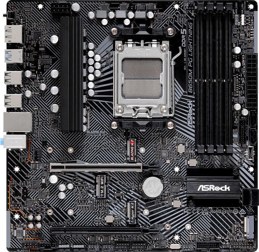 Материнская плата Asrock B650M PG LIGHTNING Socket AM5 AMD B650 4xDDR5 mATX AC`97 8ch(7.1) 2.5Gg RAID+HDMI+DP