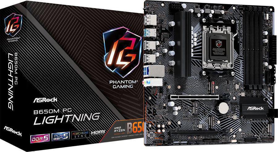 Материнская плата Asrock B650M PG LIGHTNING Socket AM5 AMD B650 4xDDR5 mATX AC`97 8ch(7.1) 2.5Gg RAID+HDMI+DP