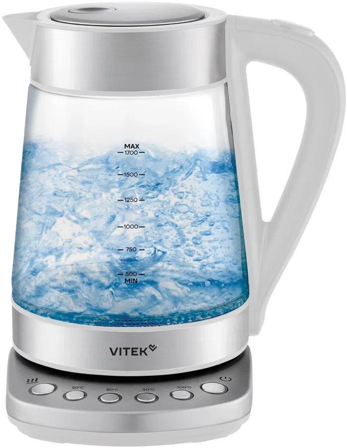 Чайник электрический Vitek VT-WK1031 1.7л. 2200Вт белый/серебристый корпус: стекло/металл/пластик
