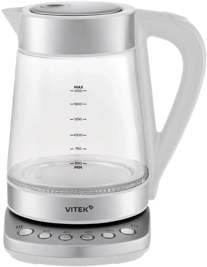 Чайник электрический Vitek VT-WK1031 1.7л. 2200Вт белый/серебристый корпус: стекло/металл/пластик