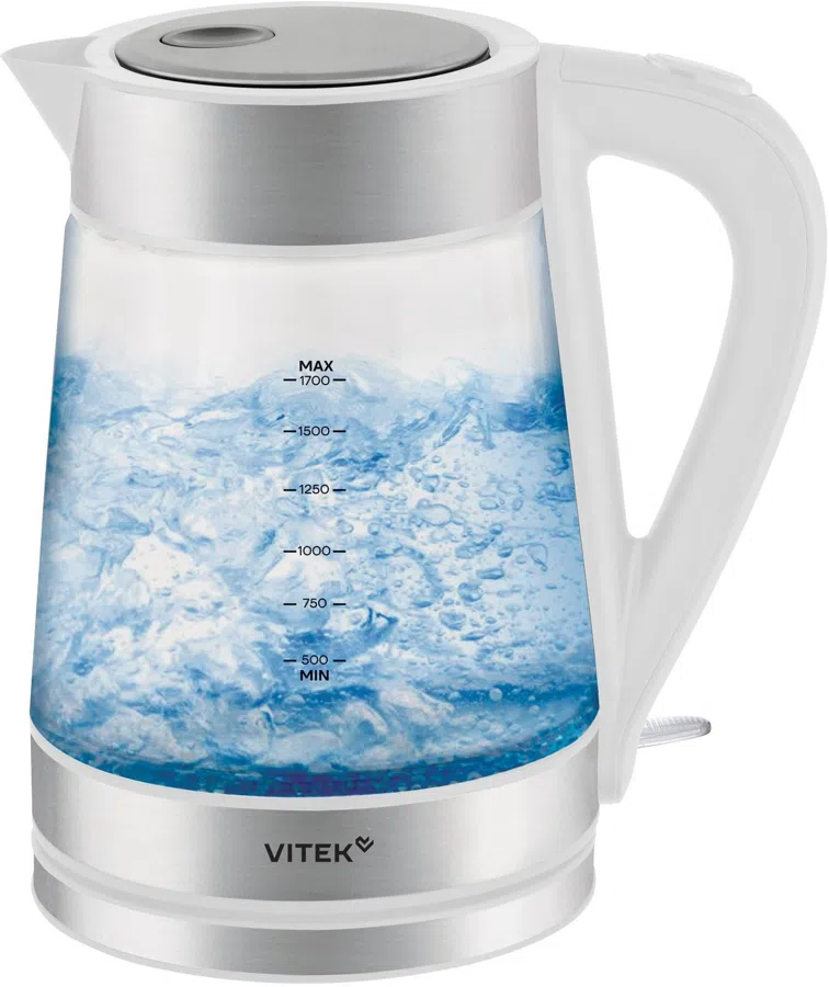 Чайник электрический Vitek VT-WK1030 1.7л. 2200Вт белый/серебристый корпус: стекло