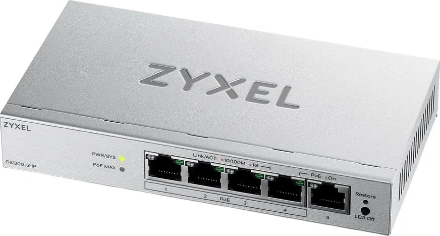 Коммутатор Zyxel GS1200-5HPV3-EU0101F (L2) 5x1Гбит/с 4PoE+ 68W управляемый