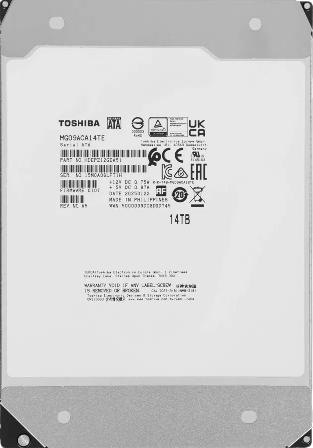 Жесткий диск Toshiba SATA-III 14TB MG09ACA14TE Enterprise Capacity 512E (7200rpm) 512Mb 3.5"